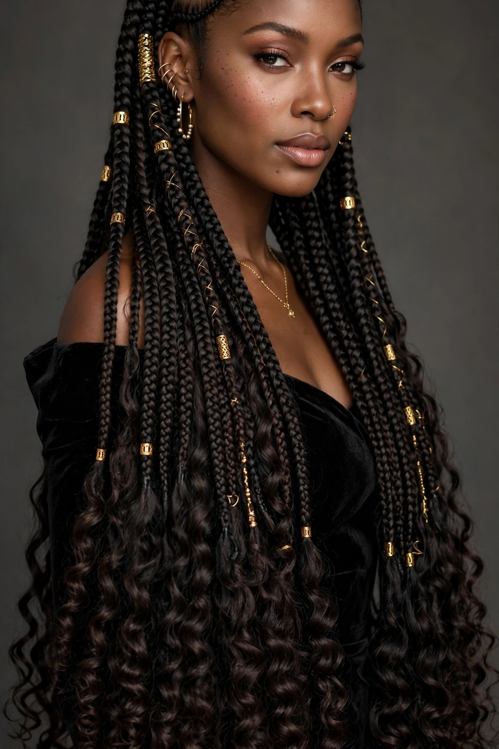 7. Glamorous Long Fulani Braids With Curly Ends