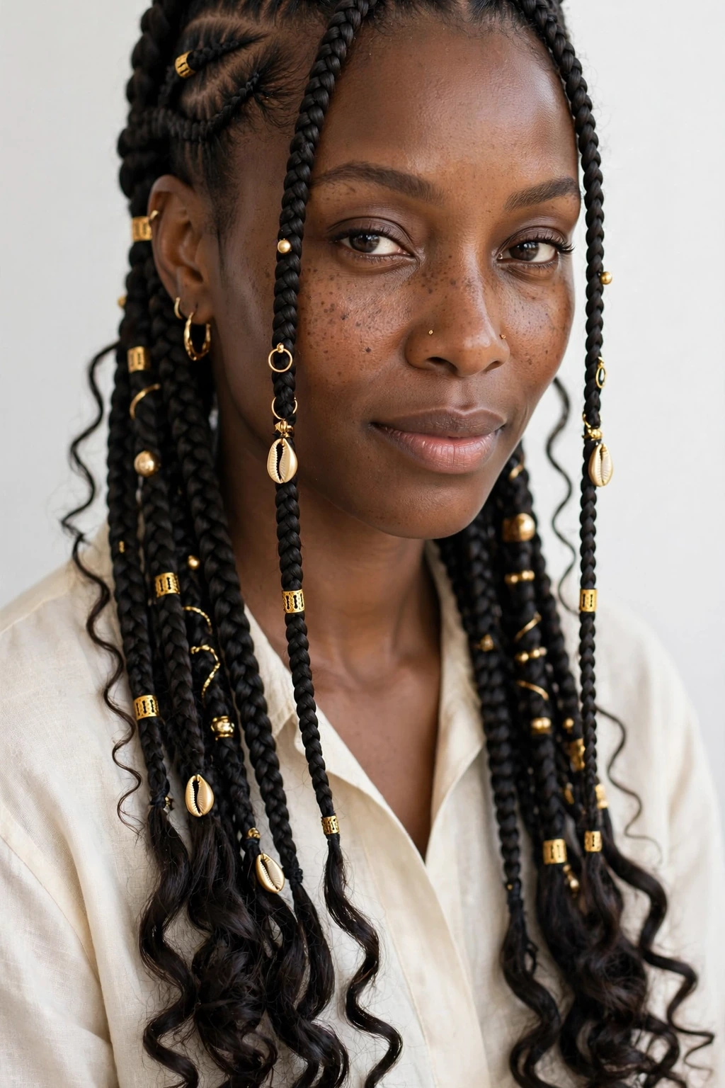 12. Long Fulani Braids With Soft Curly Finishes