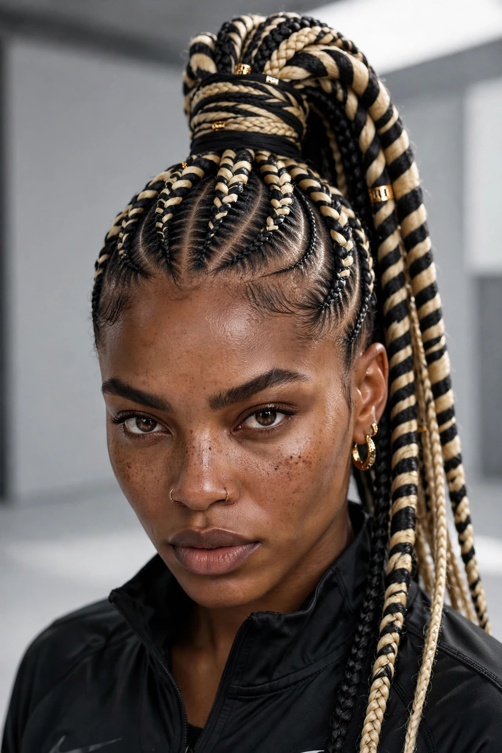 15. Zebra-Striped Fulani Braids in a High Ponytail