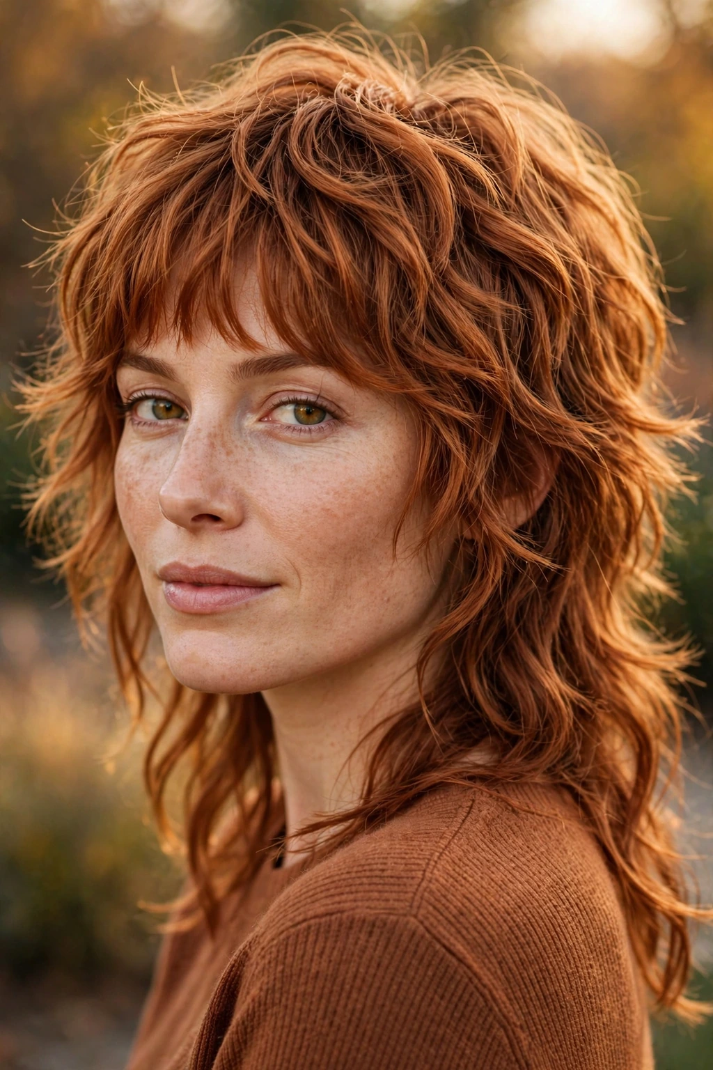 5. Wavy Ginger Shaggy Soft Mullet With Bangs