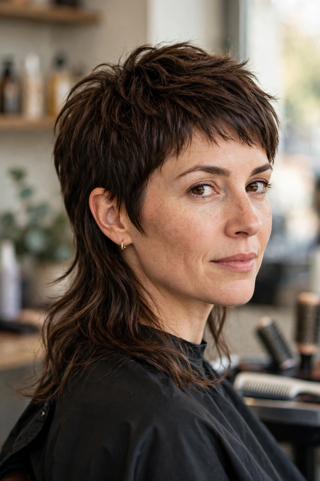 6. Pixie-Inspired Soft Mullet on Brown Hair