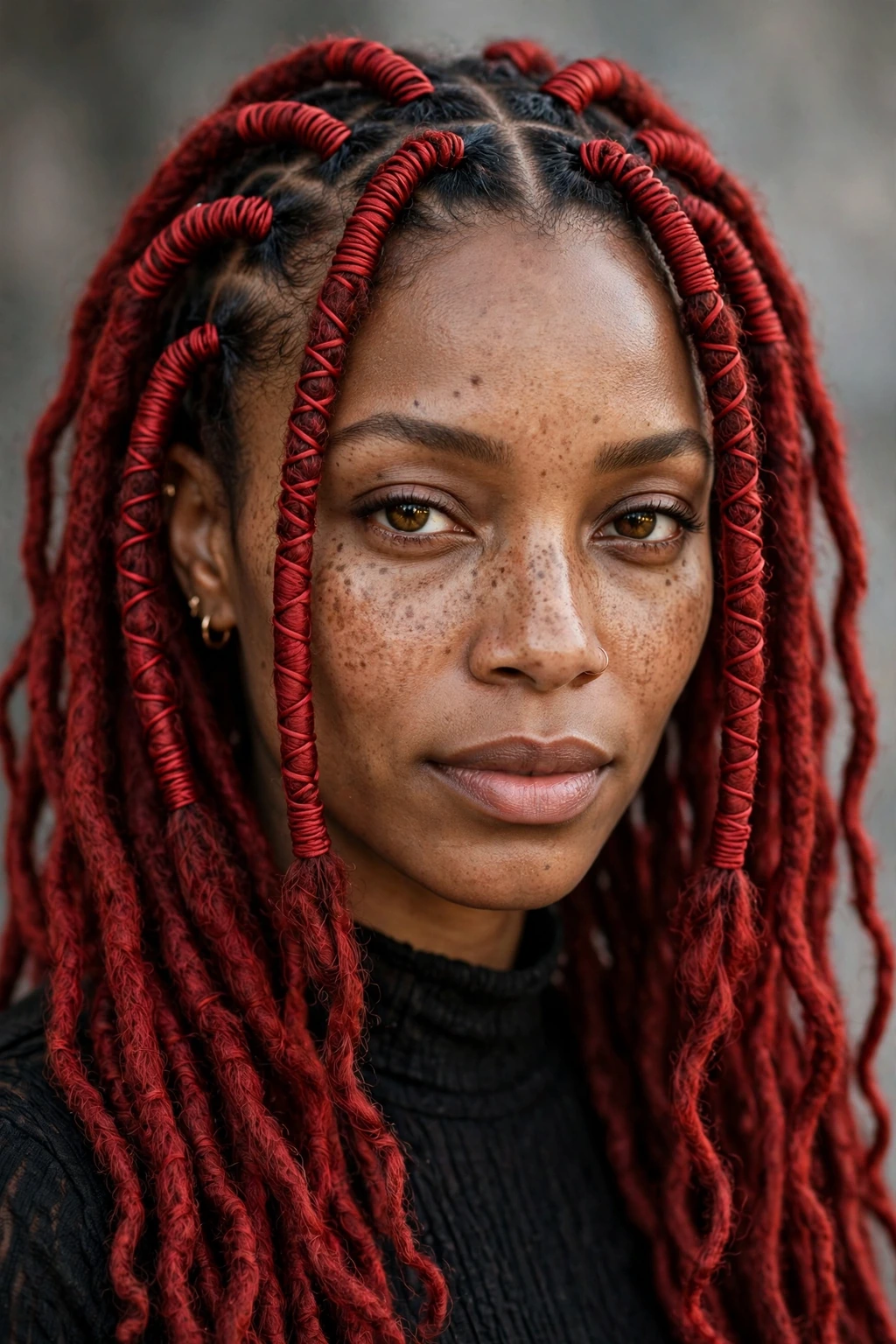 7. Spiral Red Locs with a Wrapped Base
