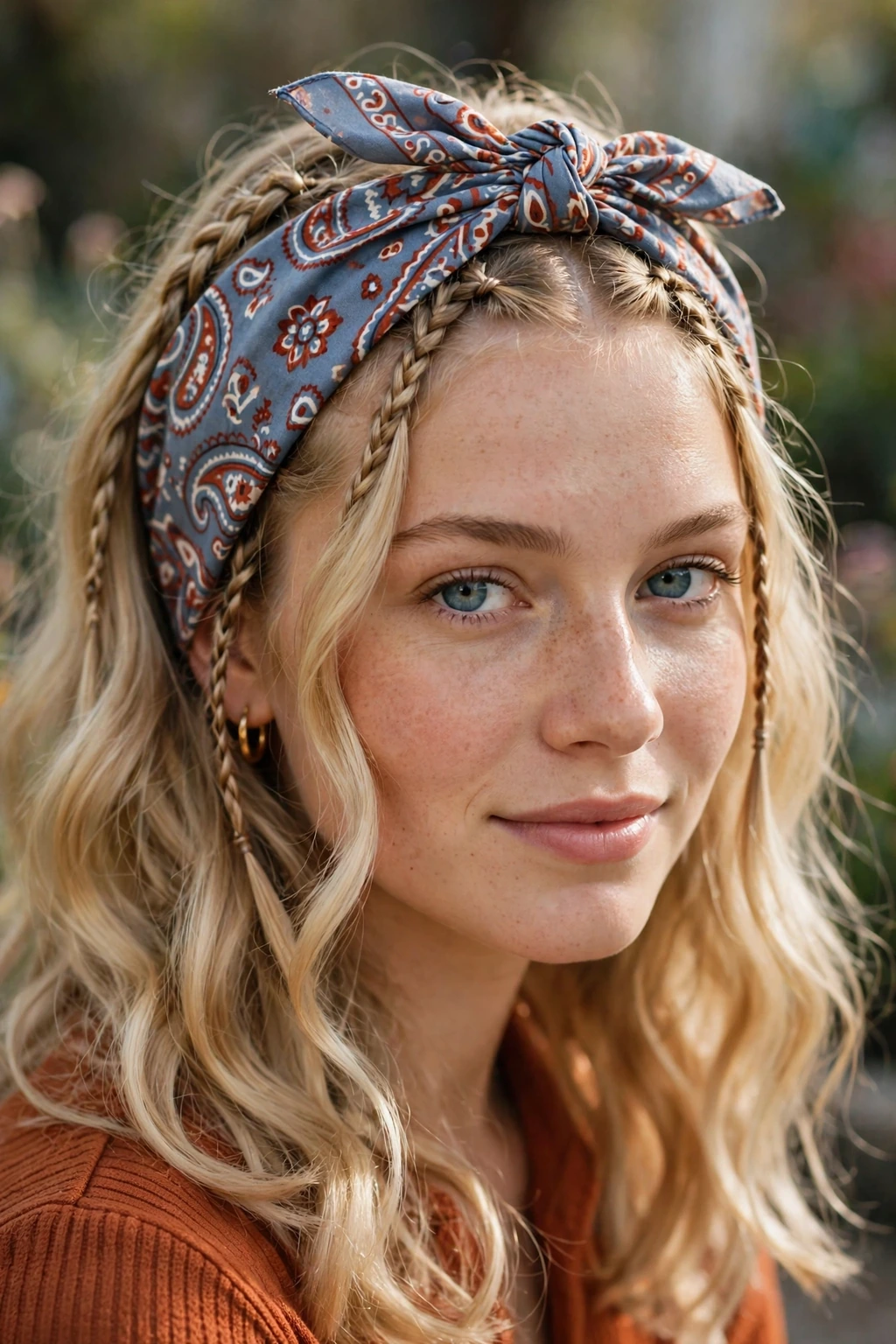 Baby Braids Hairstyles: 15 Beautiful Ideas to Try 9 7. Baby Braids With a Knotted Bandana on Wavy Blonde Hair