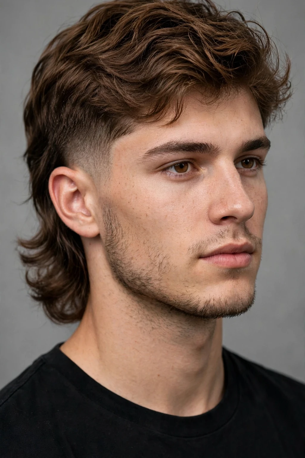 2. Wavy Mullet Wolf Cut With a Clean Taper Fade