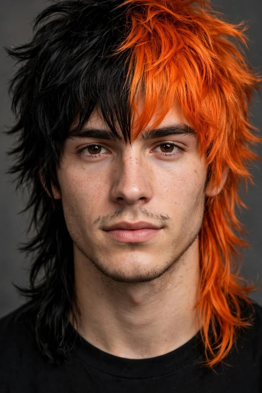 7. Black and Orange Two-Tone Wolf Mullet