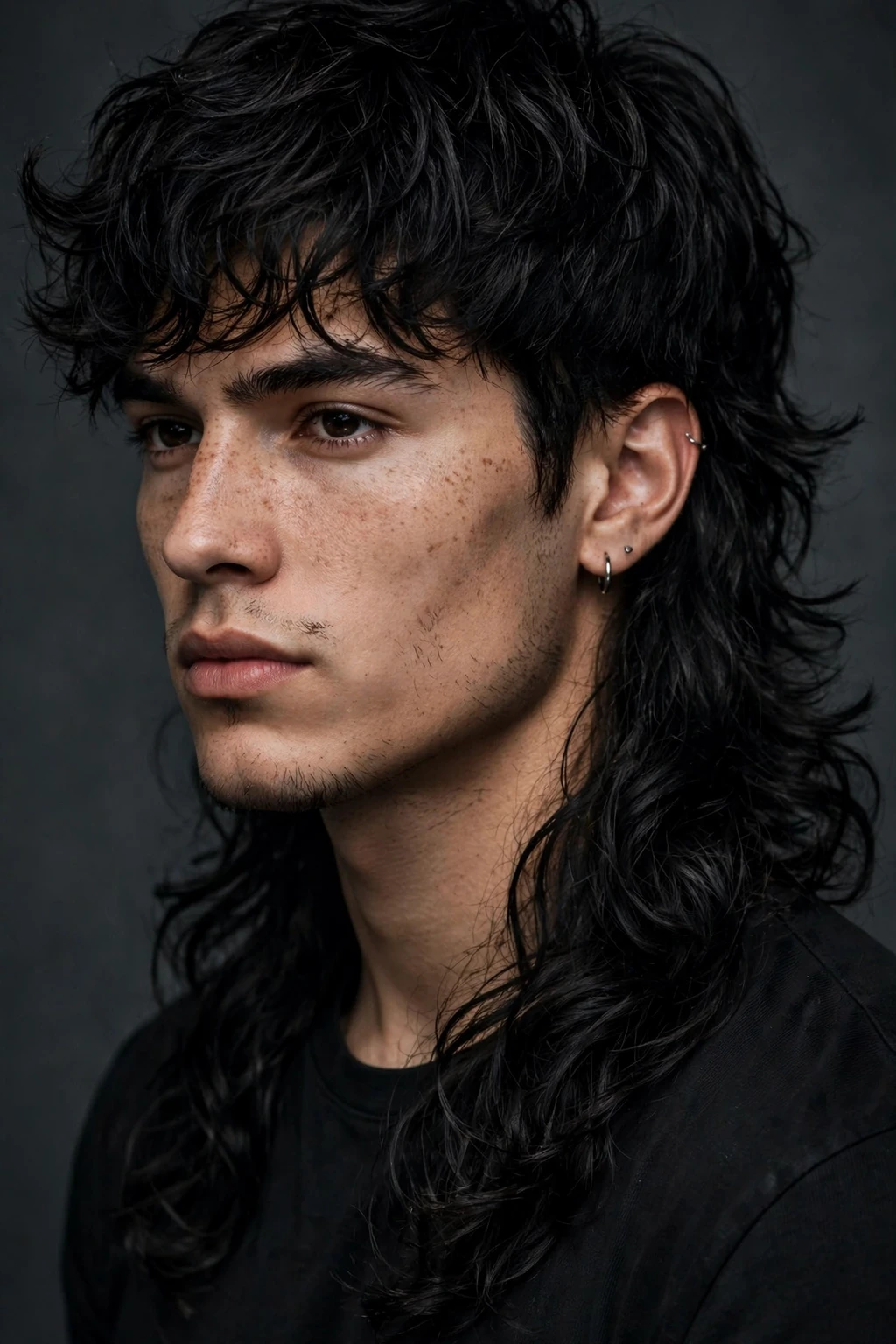 12. Wavy Black Wolf Mullet