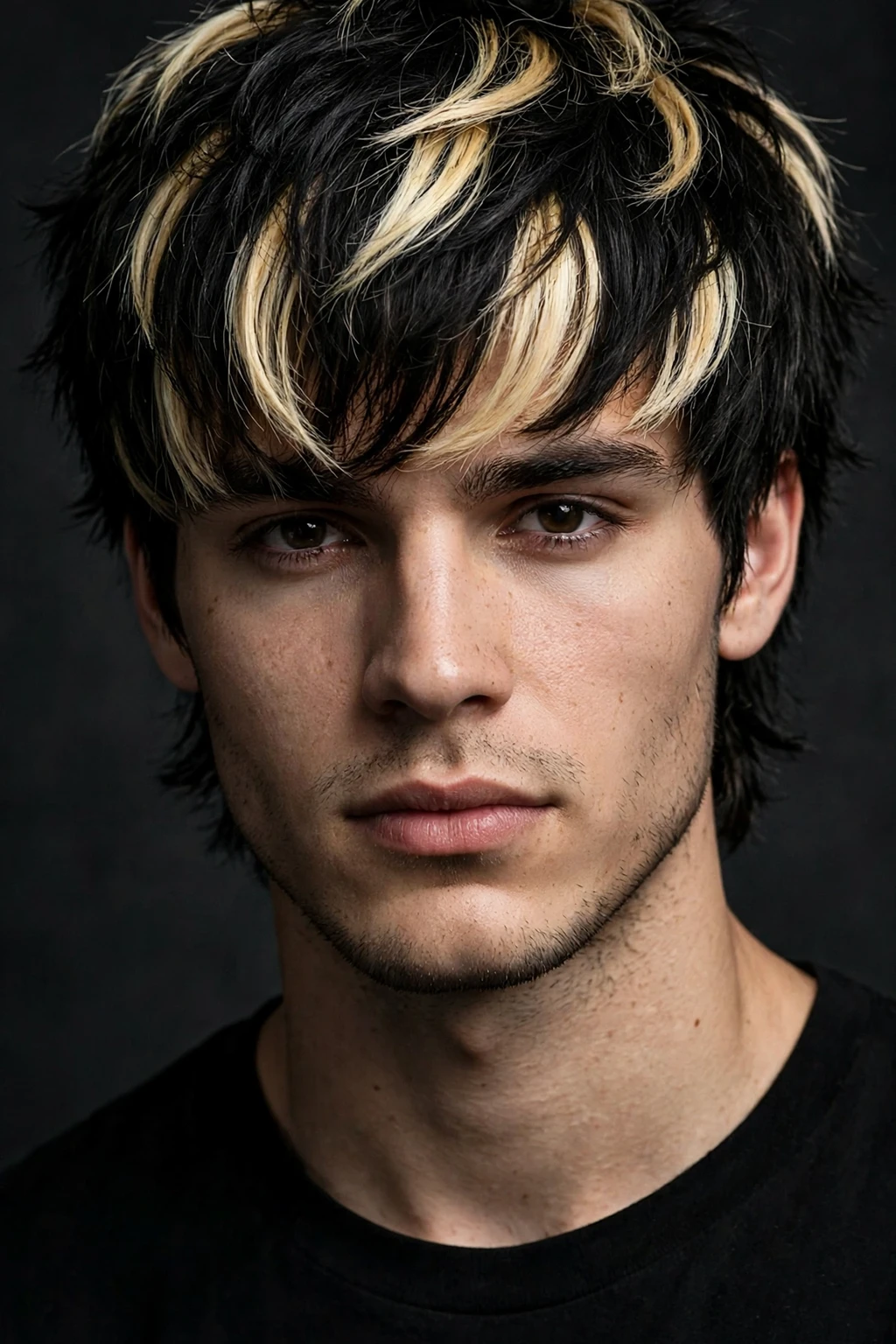 13. Black Wolf Cut With Bold Blonde Chunks