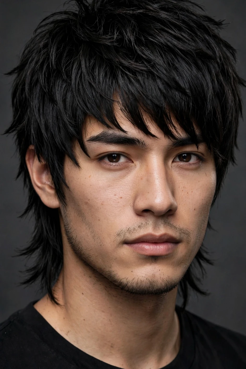 17. Razor-Cut Medium Black Wolf Cut