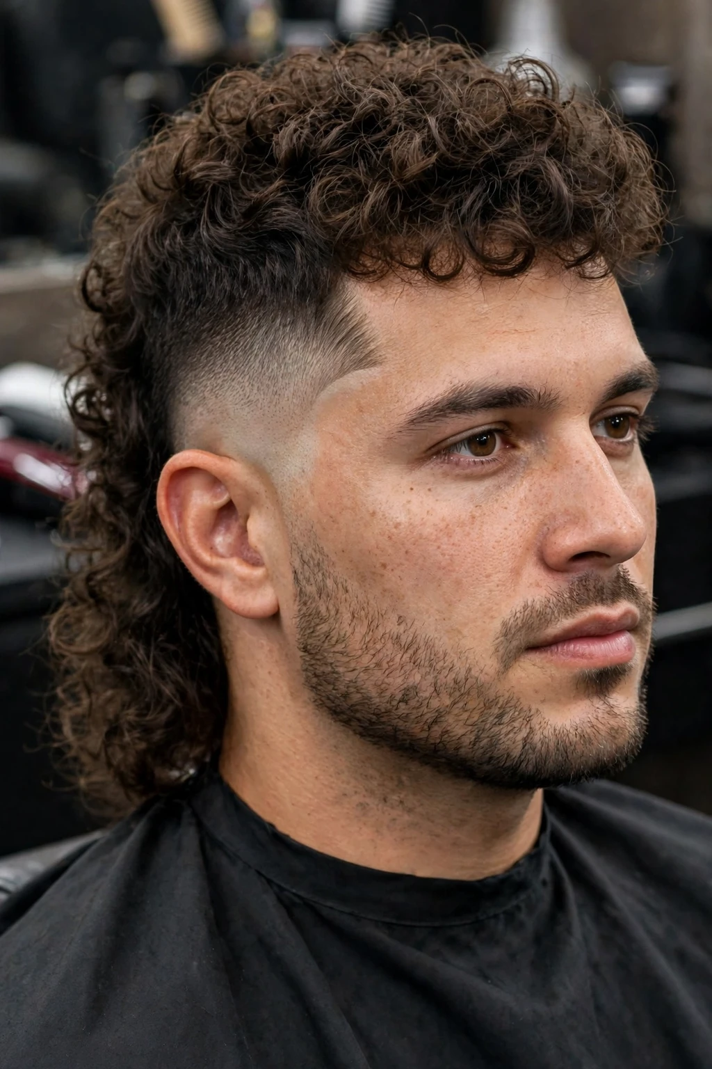 Faded Mullet: 15 Bold Ideas to Try 3 1. Curly Mullet With Mid Skin Fade