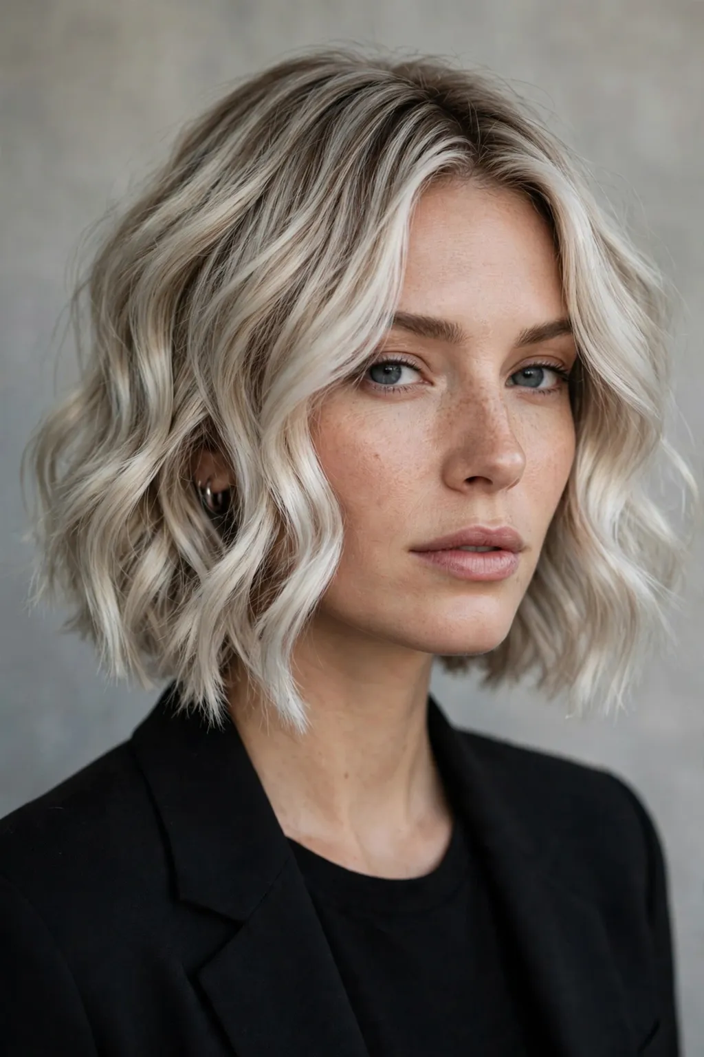 3. Ice Blonde Balayage Wavy Bob