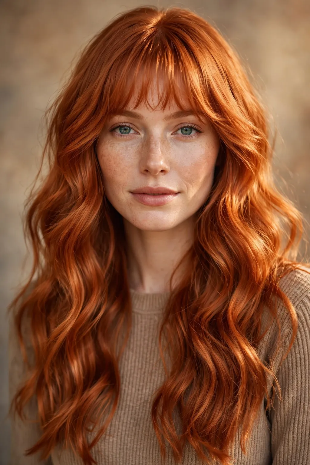 4. Wavy Ginger Hair With a Soft Short Fringe