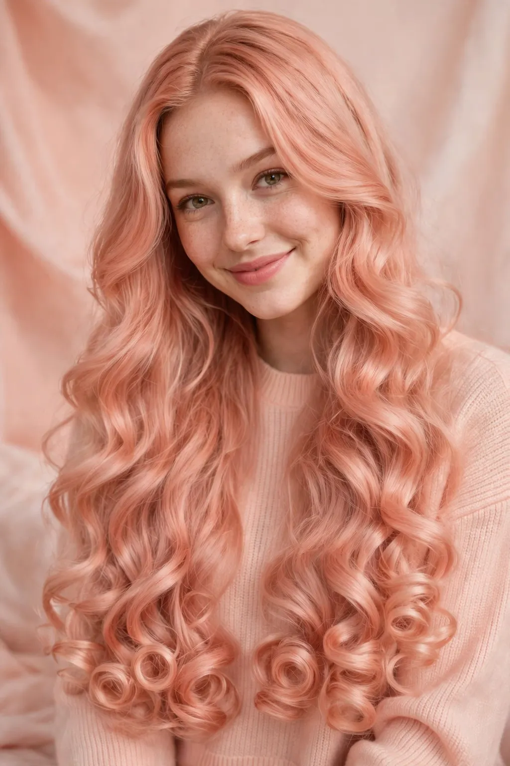 5. Peachy Long Hair With Curly Ends