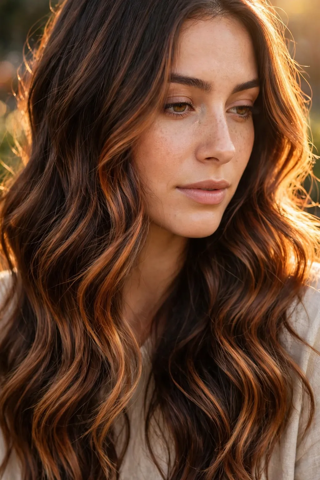 11. Copper Balayage on Long Wavy Hair