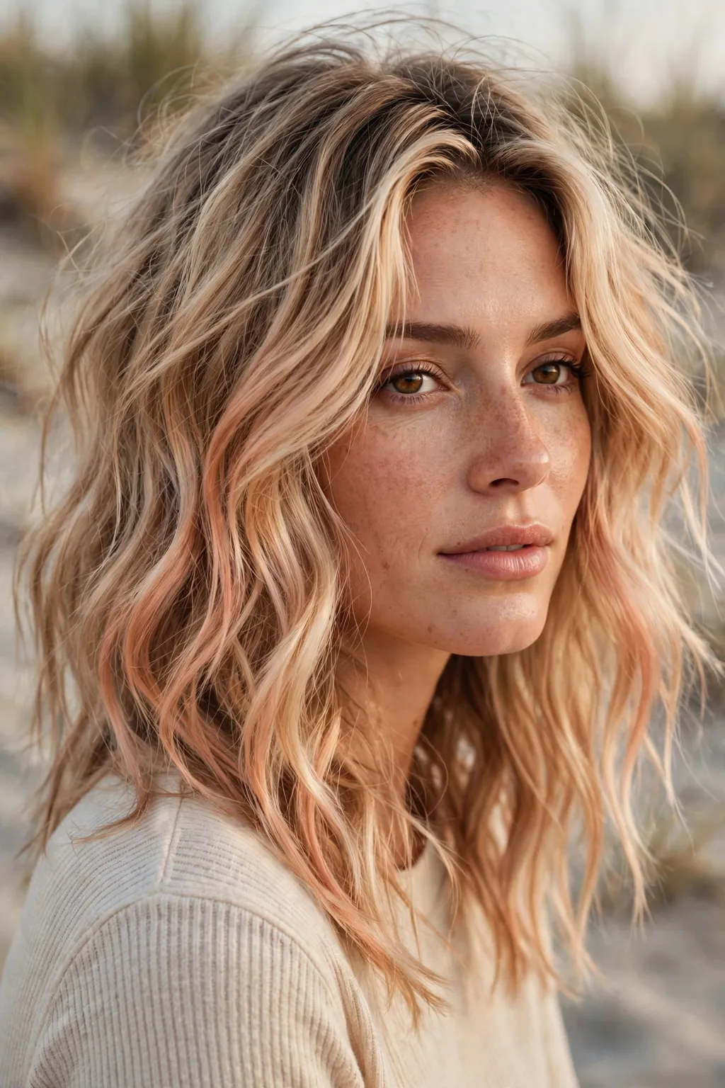 14. Tousled Natural Peach Balayage