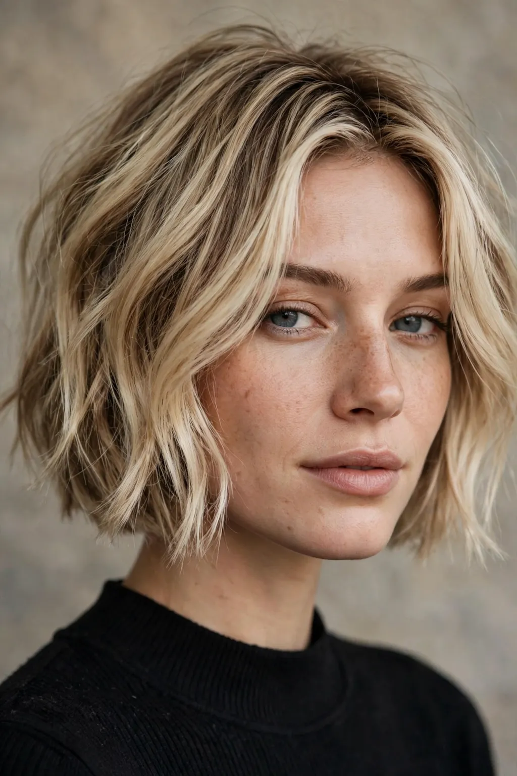 19. Bleached Blonde Bob With Brown Highlights