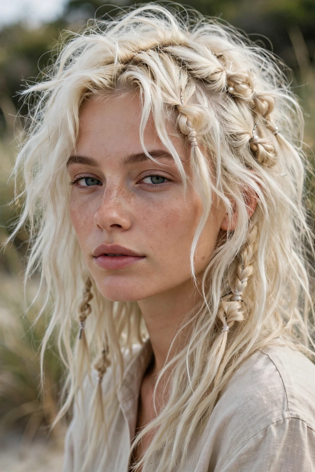 7. Tousled Bleached Blonde Hair With Twists