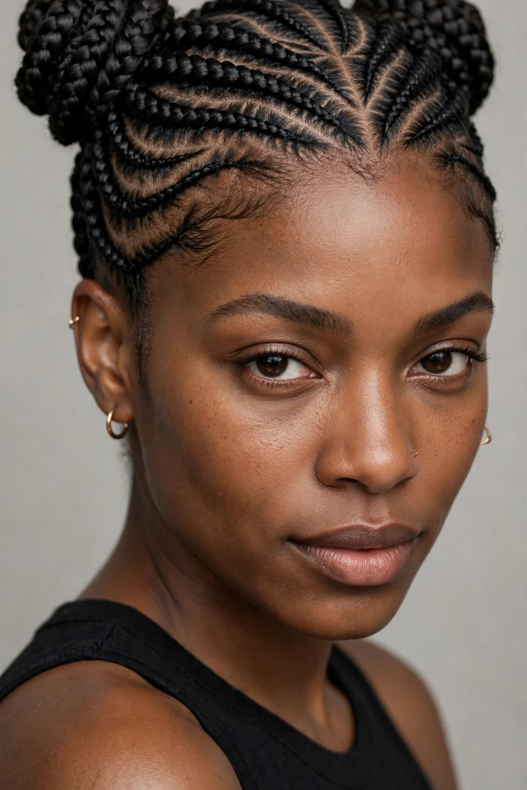 8. Row Braids Flowing Into Cornrow Buns