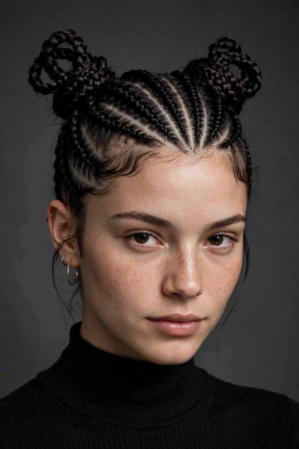 9. Top Braids With Playful Space Buns