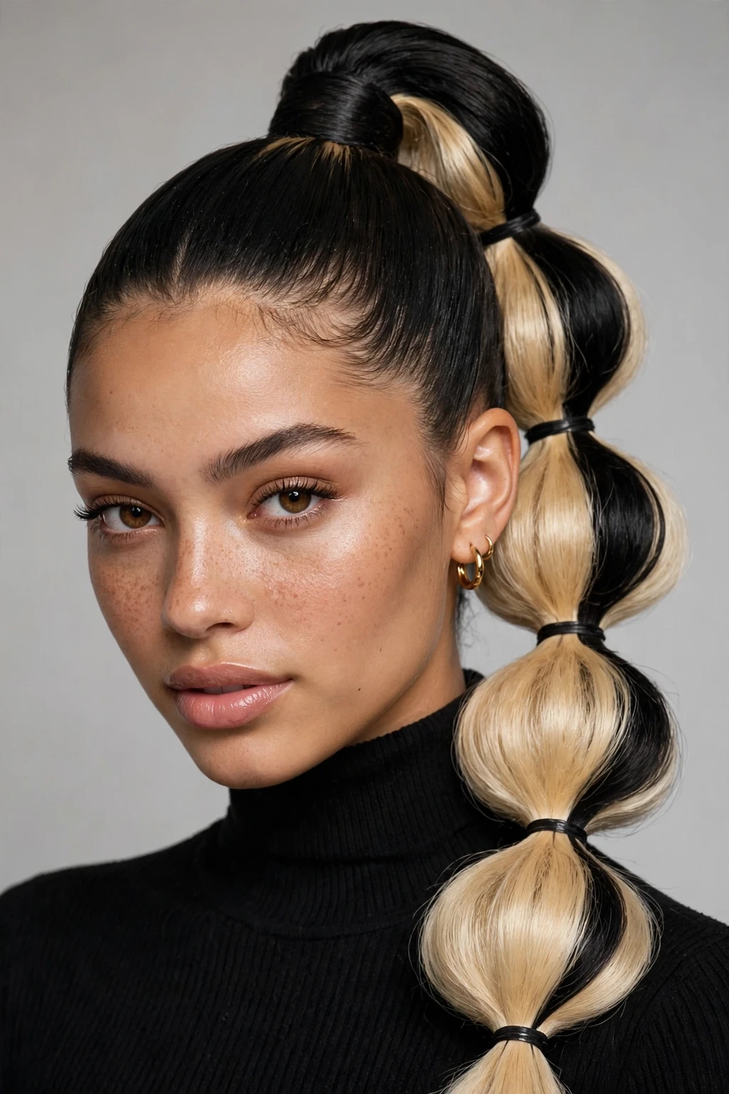 16. Duo-Toned Sleek Bubble Ponytail