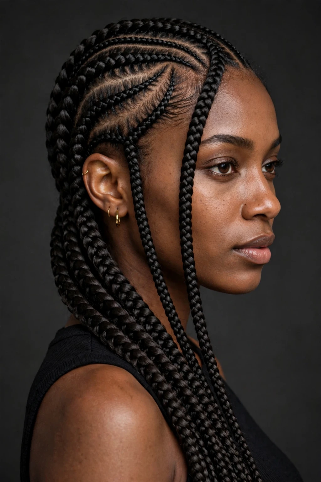 24. Side-Swept Long Cornrows
