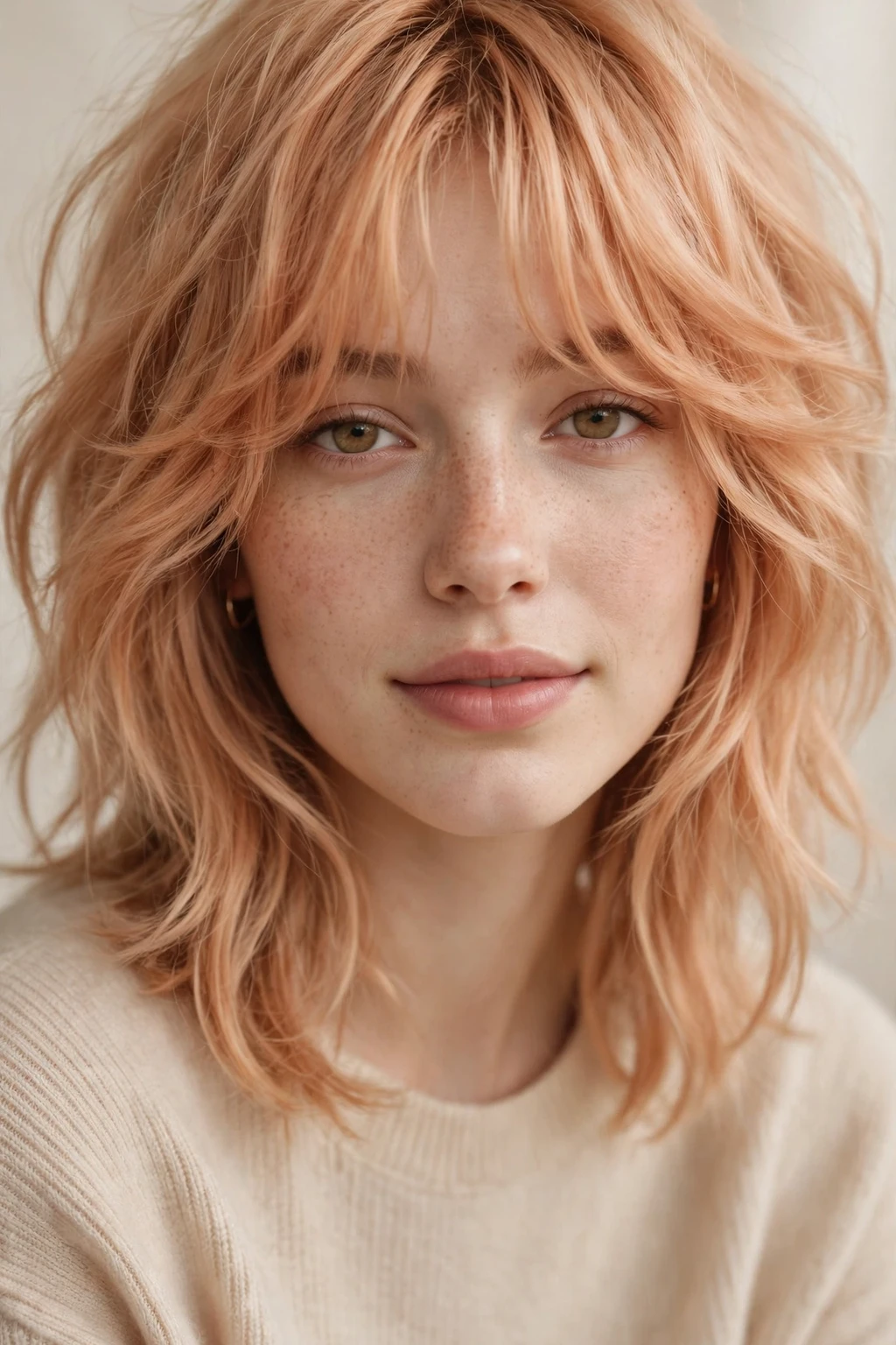 Shaggy Lob: 20 Chic Ideas to Try 8 6. Warm Peach-Toned Lob With Flowing Curtain Bangs