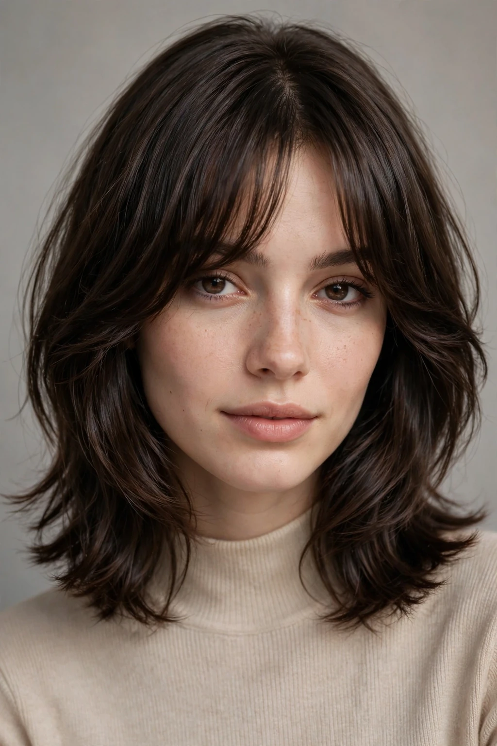 Shaggy Lob: 20 Chic Ideas to Try 15 13. Glossy Brunette Lob With Polished Curtain Bangs