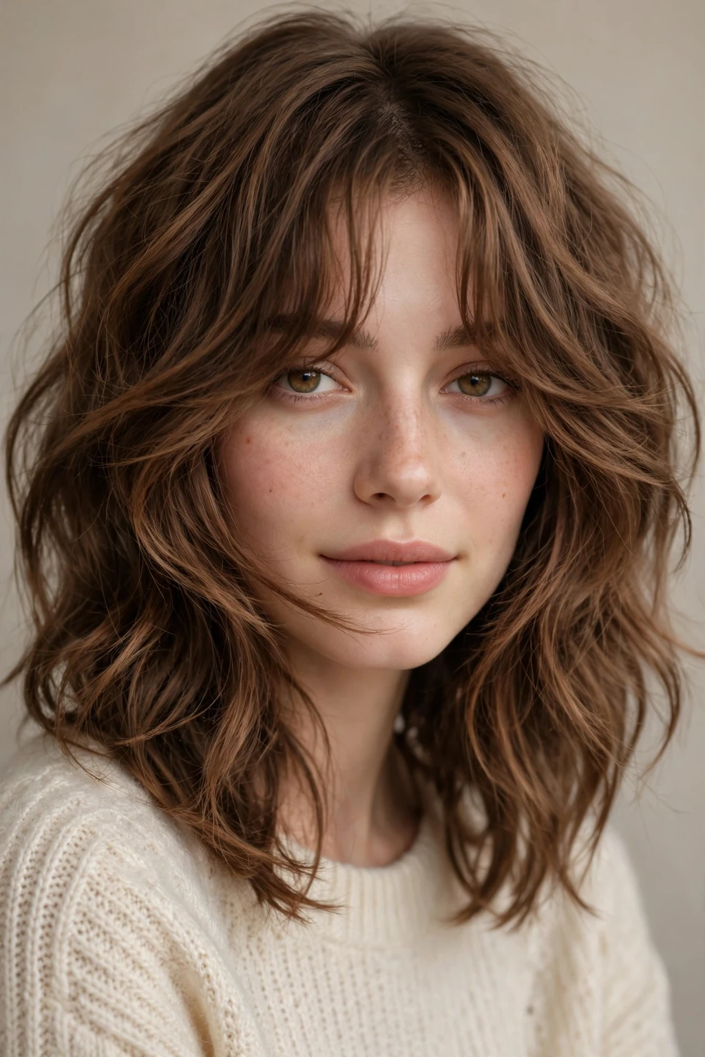 Shaggy Lob: 20 Chic Ideas to Try 18 16. Warm Brown Wavy Lob With Dramatic Long Curtain Bangs