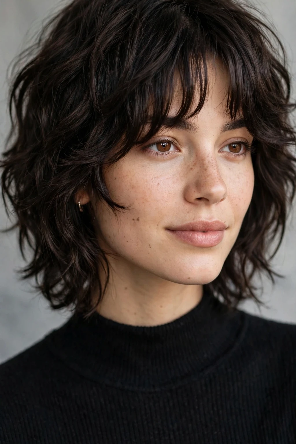Shaggy Lob: 20 Chic Ideas to Try 19 17. Rich Brunette Shaggy Lob With Classic Curtain Bangs