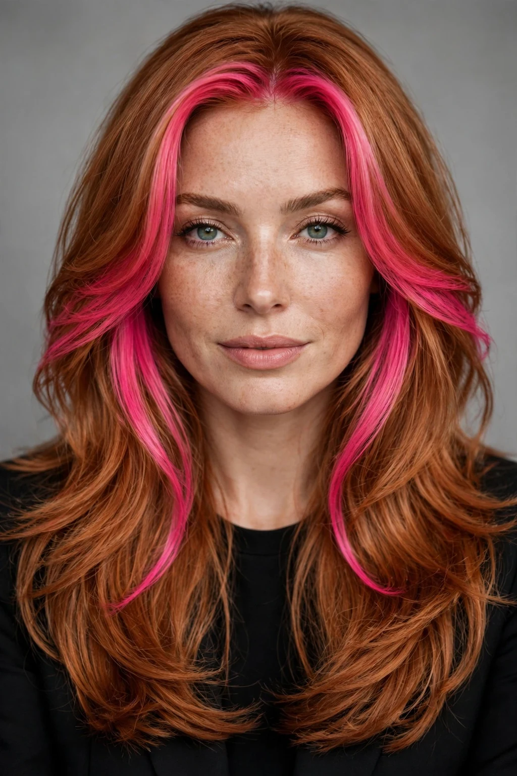 Layered Haircut: 30 Gorgeous Ideas to Try 5 3. Ginger Layers With a Hot Pink Money Piece