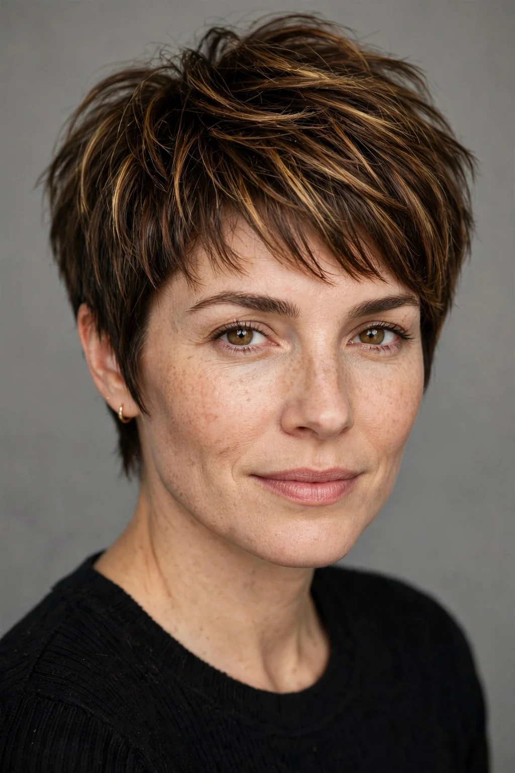Layered Haircut: 30 Gorgeous Ideas to Try 10 8. Short Brunette Layers Kissed With Gold