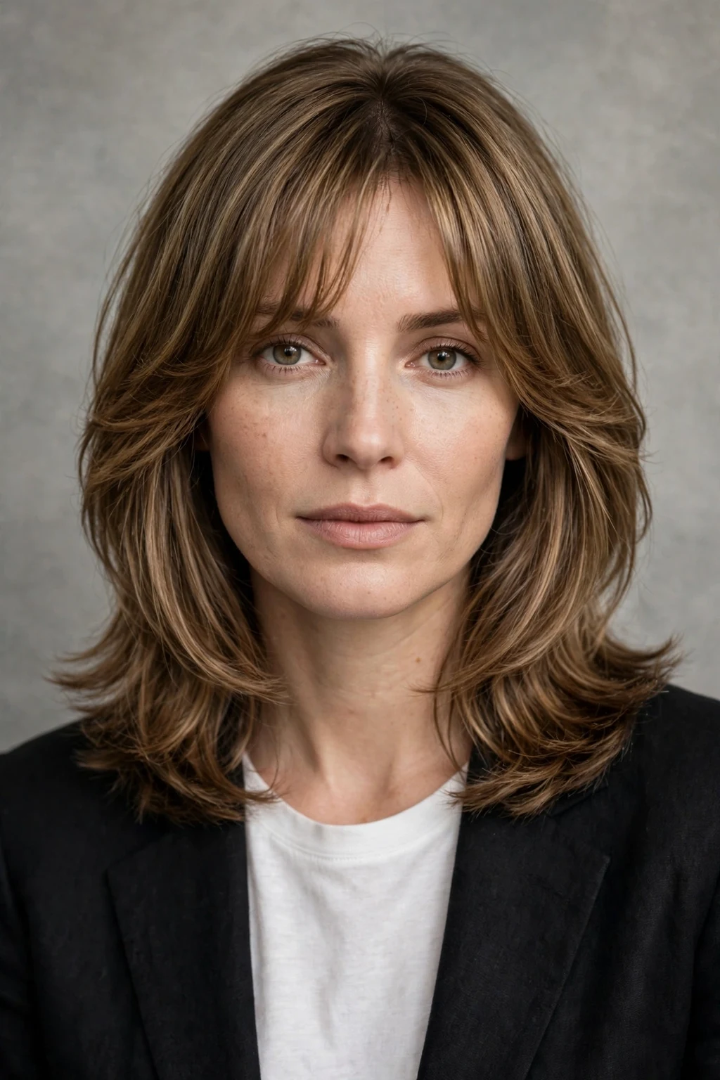 Layered Haircut: 30 Gorgeous Ideas to Try 17 15. Classic Medium Layers With Curtain Bangs