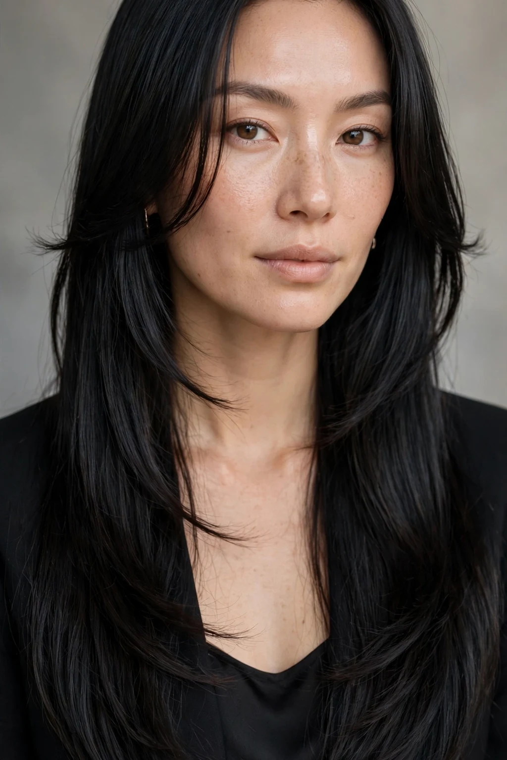 Layered Haircut: 30 Gorgeous Ideas to Try 28 26. Long Black Hair With Wispy Face-Framing Layers