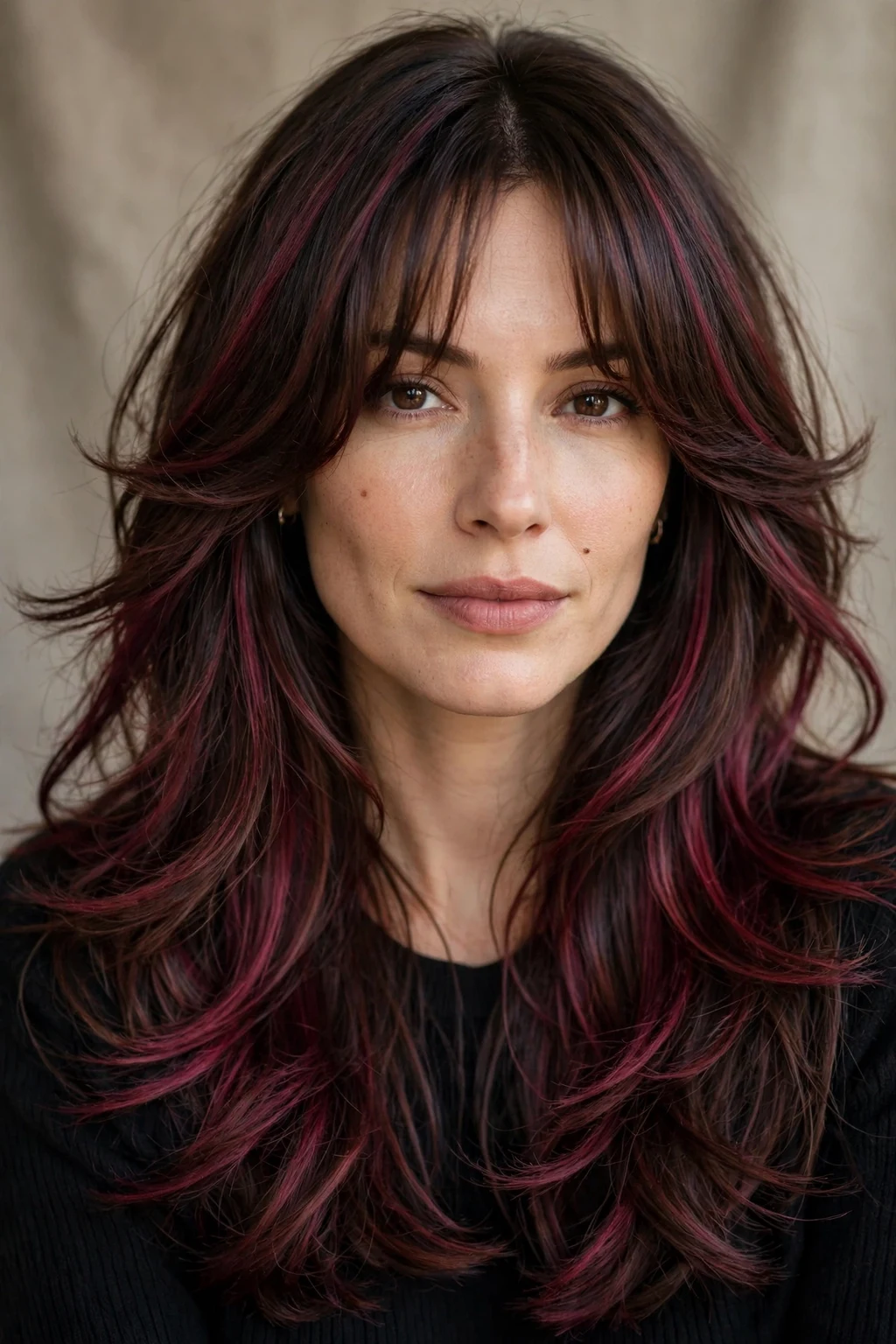 Layered Haircut: 30 Gorgeous Ideas to Try 31 29. Butterfly Layers With Burgundy Highlights