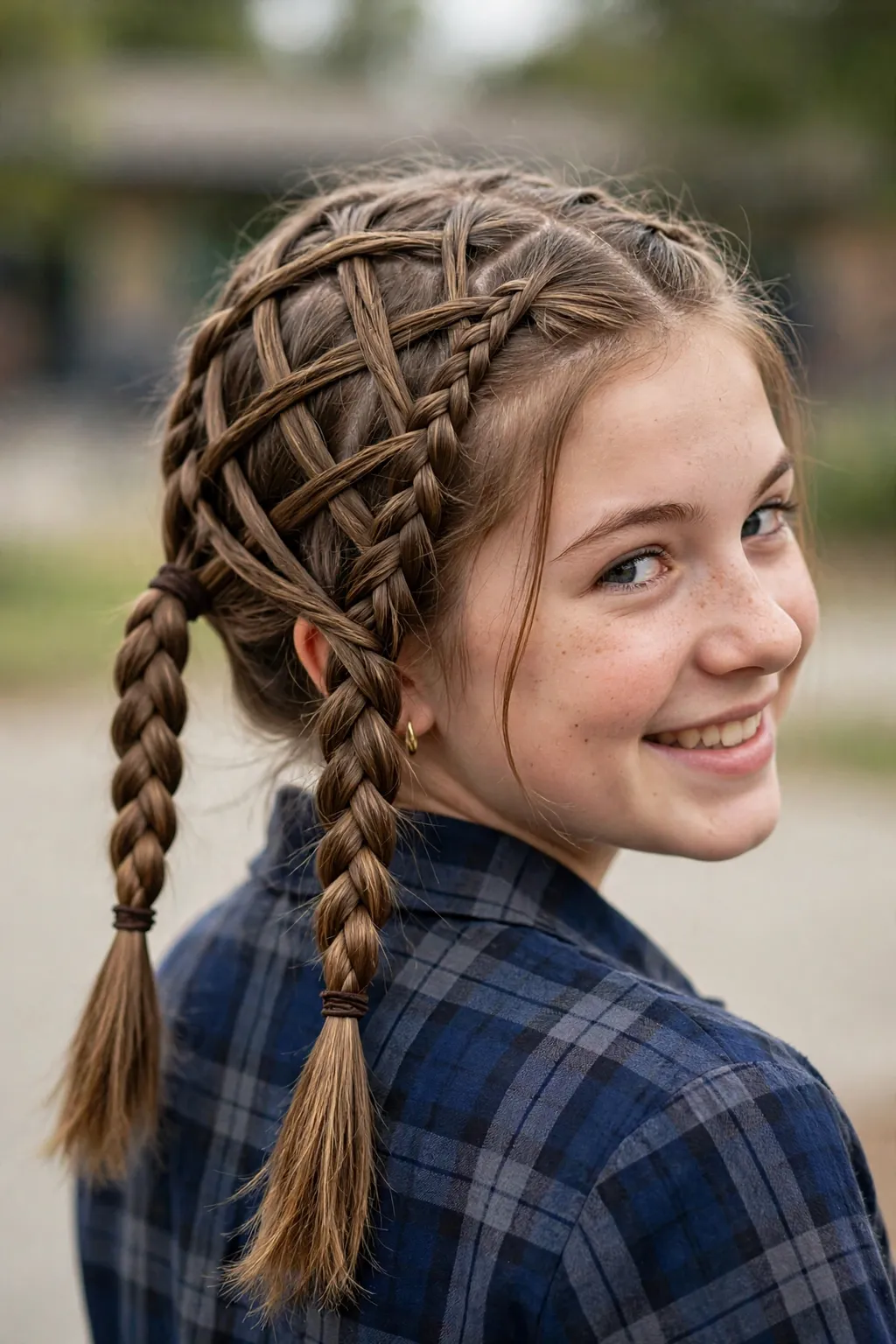Hairstyles for School: 15 Cute Ideas to Try 6 4. Crisscross French Braids With Pigtails