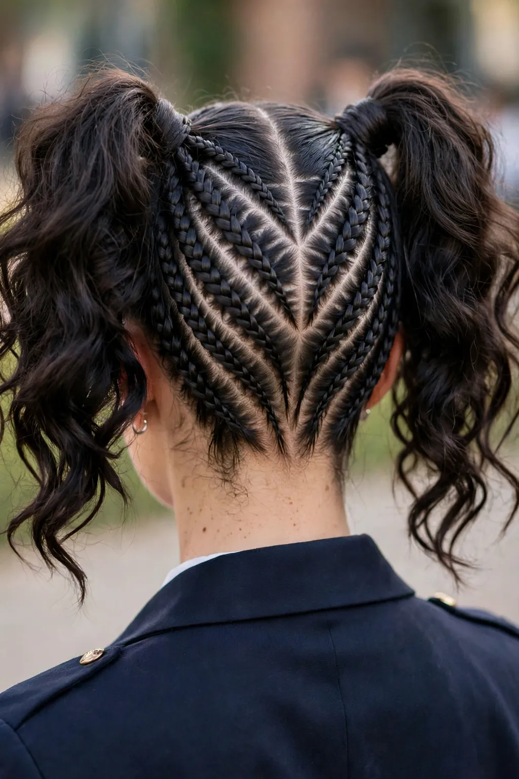 Hairstyles for School: 15 Cute Ideas to Try 8 6. Cornrow-Inspired Braids With a Double Ponytail