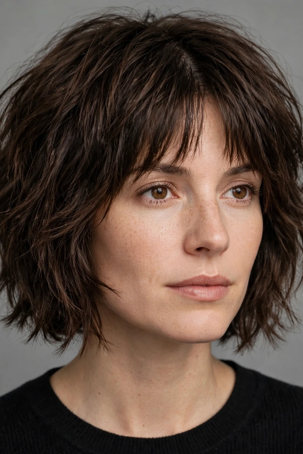 1. Chin-Length Bob With Short Curtain Bangs