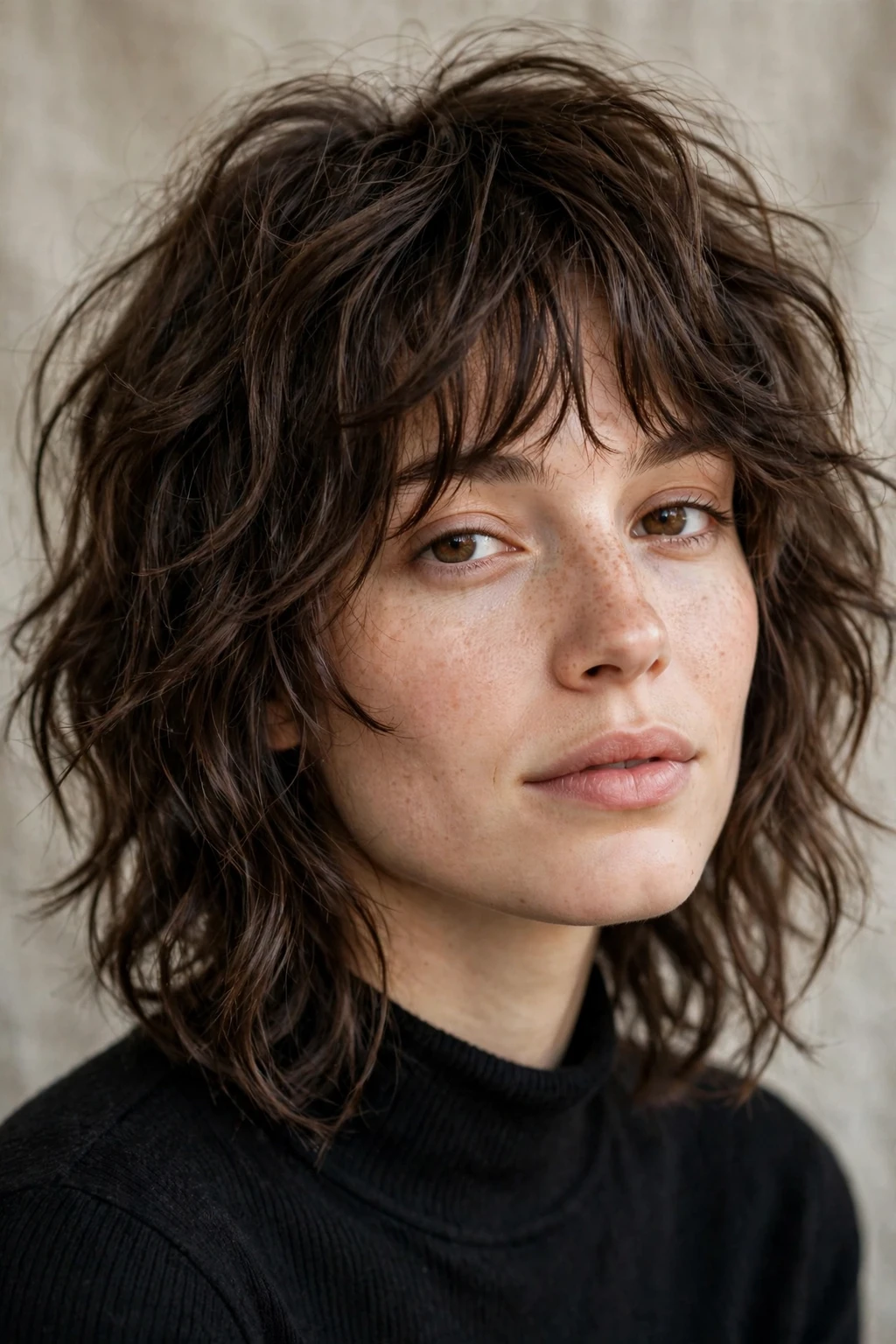 8. Messy Wavy Brunette Shag