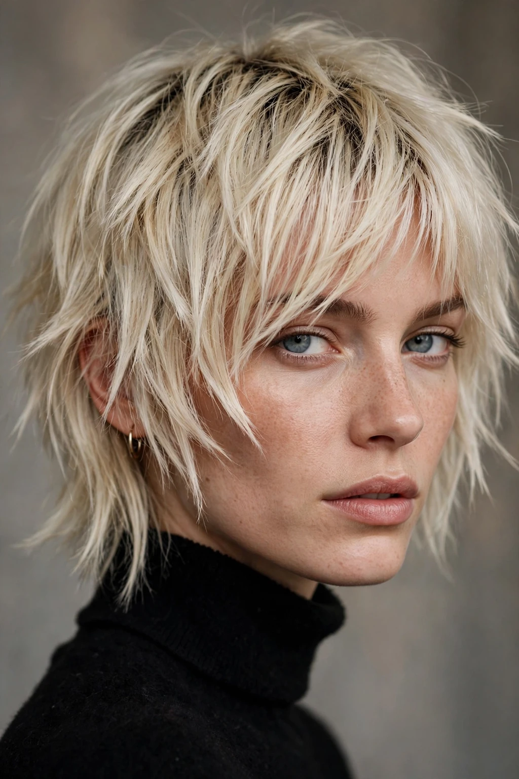 16. Bleached Blonde Shaggy Bob With Asymmetric Fringe