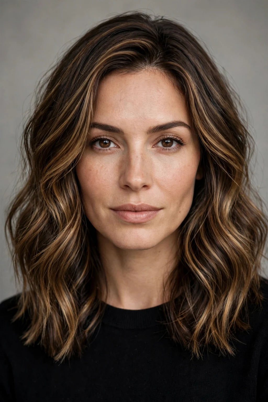 California Brunette: 20 Gorgeous Ideas to Try 5 3. Medium Waves with Honey-Blonde Lights