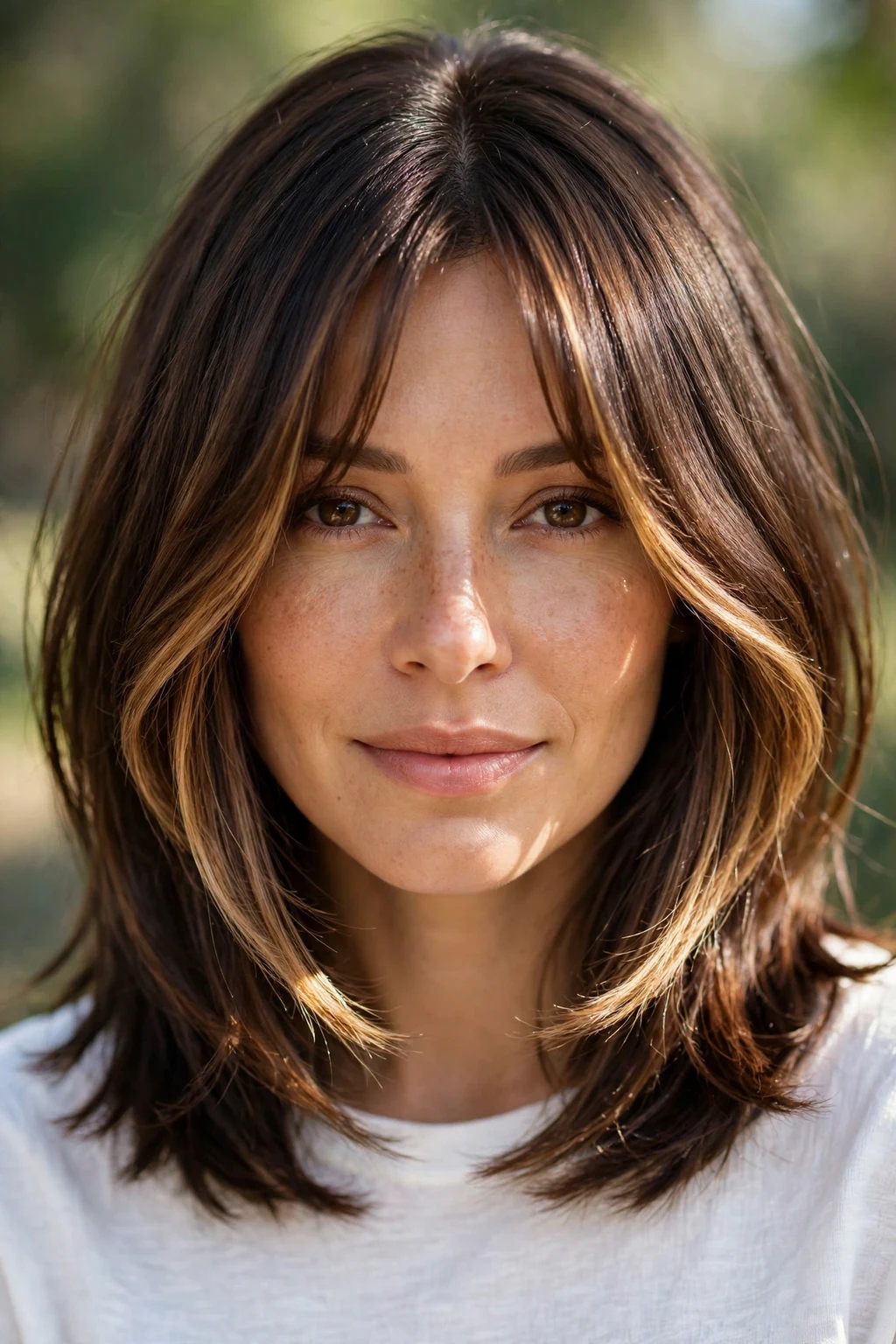 California Brunette: 20 Gorgeous Ideas to Try 9 7. Mid-Length Cut with Curtain Bangs