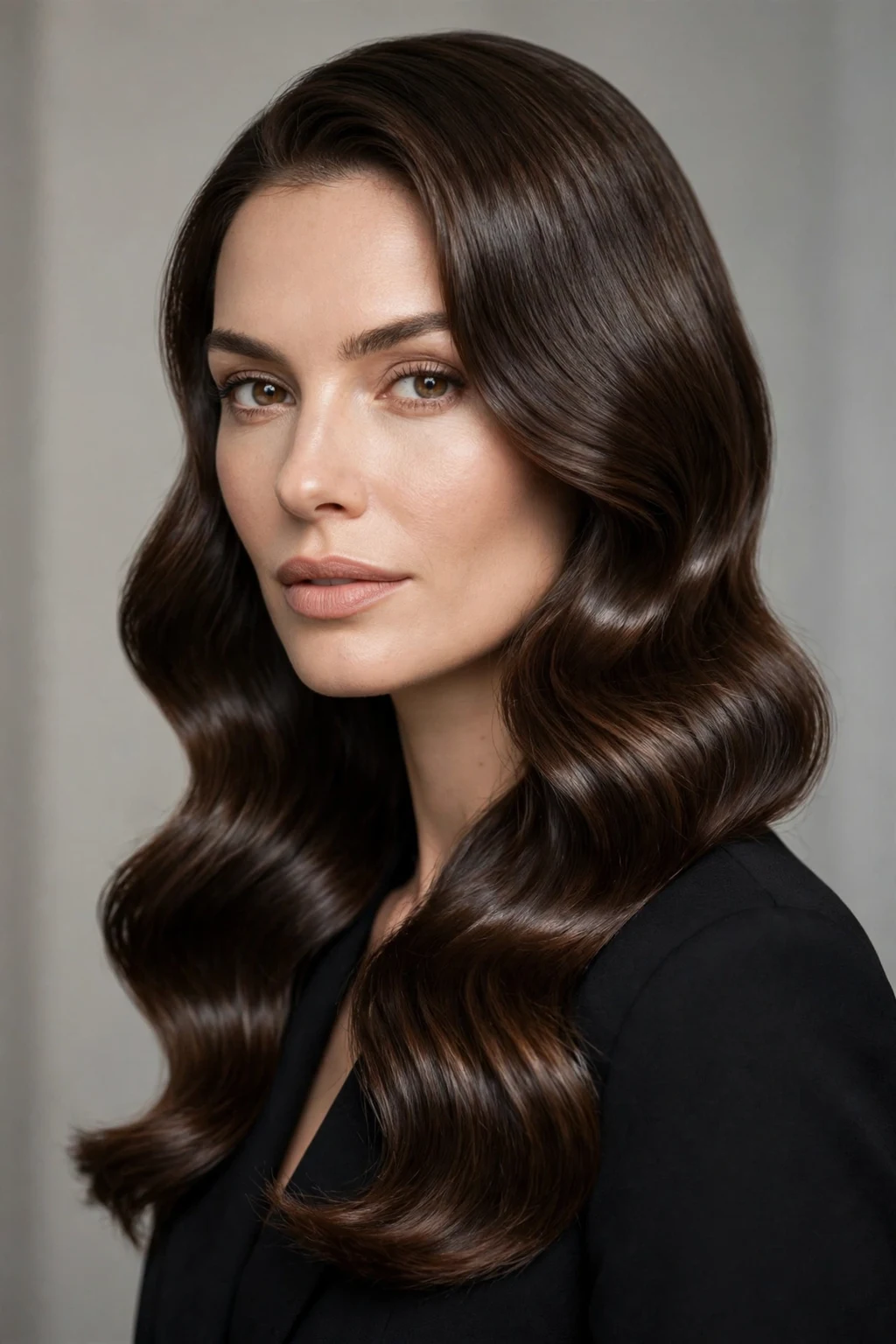 California Brunette: 20 Gorgeous Ideas to Try 10 8. Glossy Polished Waves with Depth