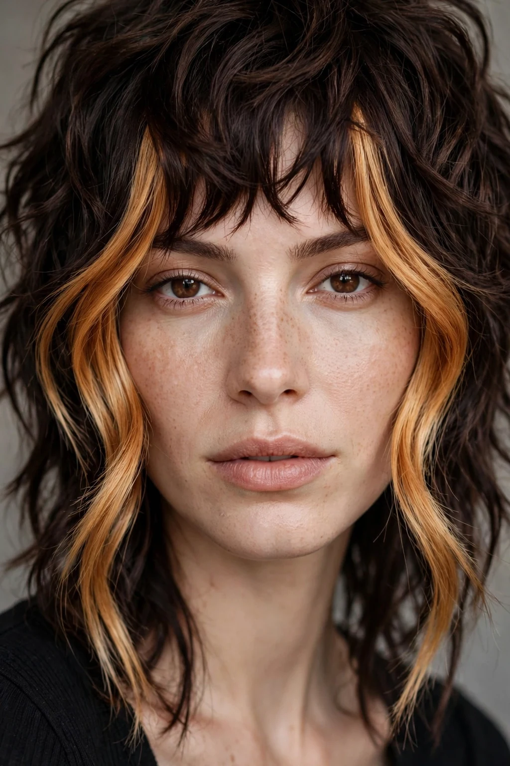 California Brunette: 20 Gorgeous Ideas to Try 16 14. Razor-Cut Waves with Bright Money Pieces