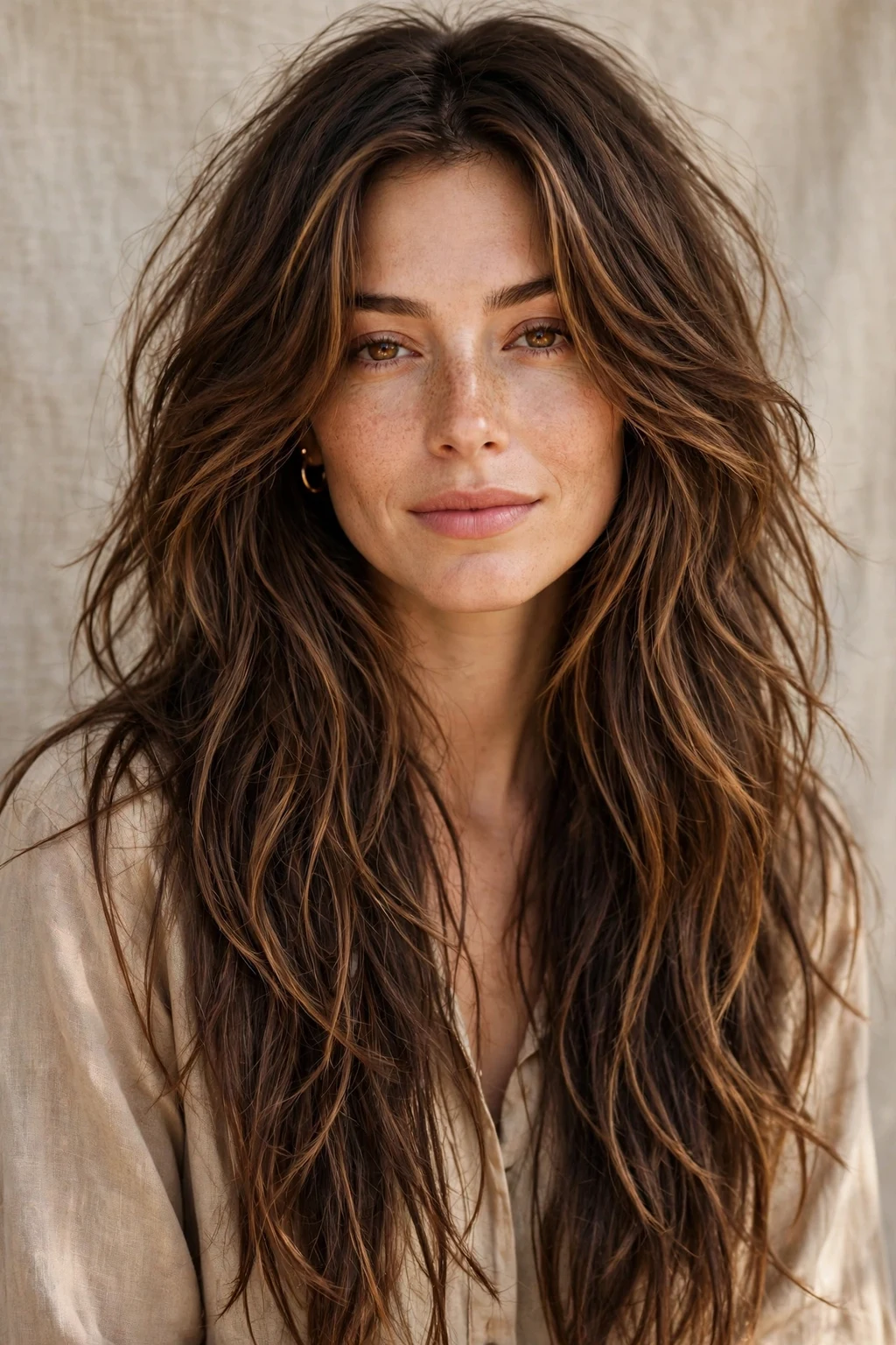 California Brunette: 20 Gorgeous Ideas to Try 17 15. Long Shaggy Layers with Warm Dimension