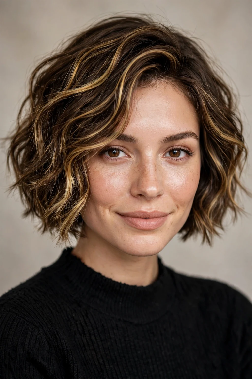 California Brunette: 20 Gorgeous Ideas to Try 22 20. Short Wavy Bob with Golden Dimension
