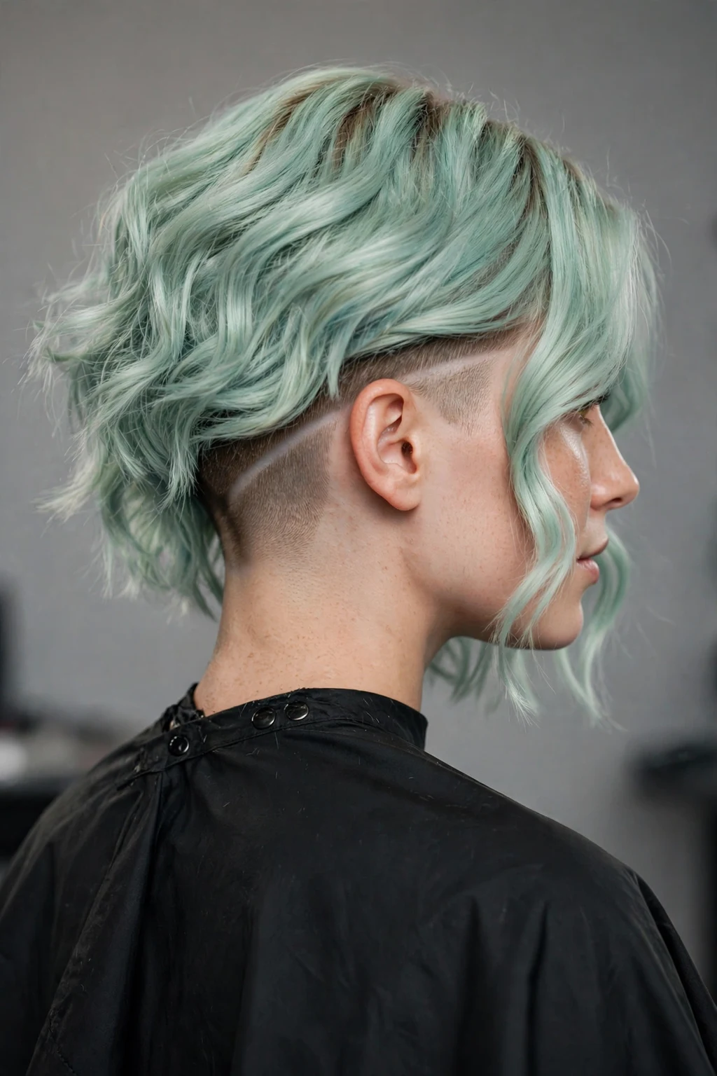 14. Mint Green Wavy Lob With an Undercut