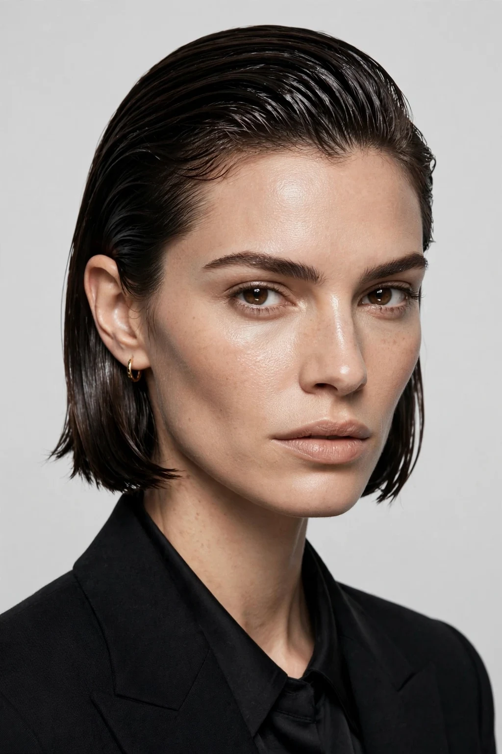 13. Slicked-Back Wet-Look Bob