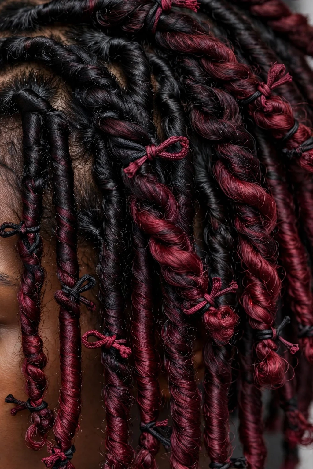 5. Intertwined Colored Locs With Knots
