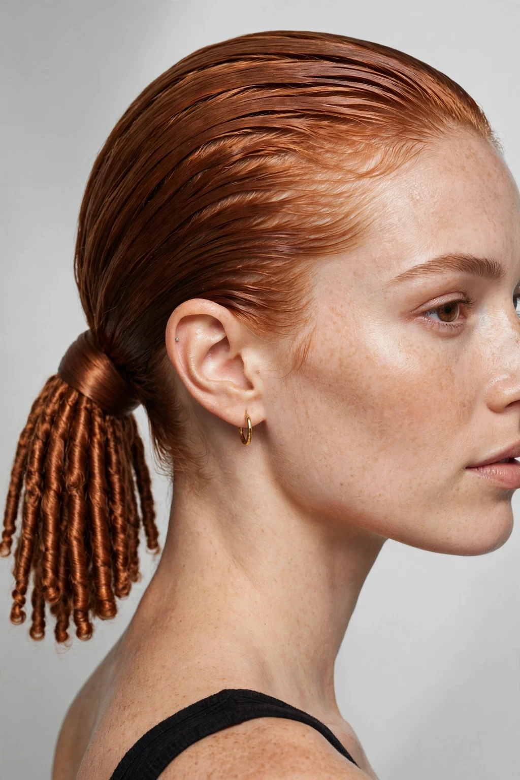 9. Slicked Ginger Ponytail on Short Locs