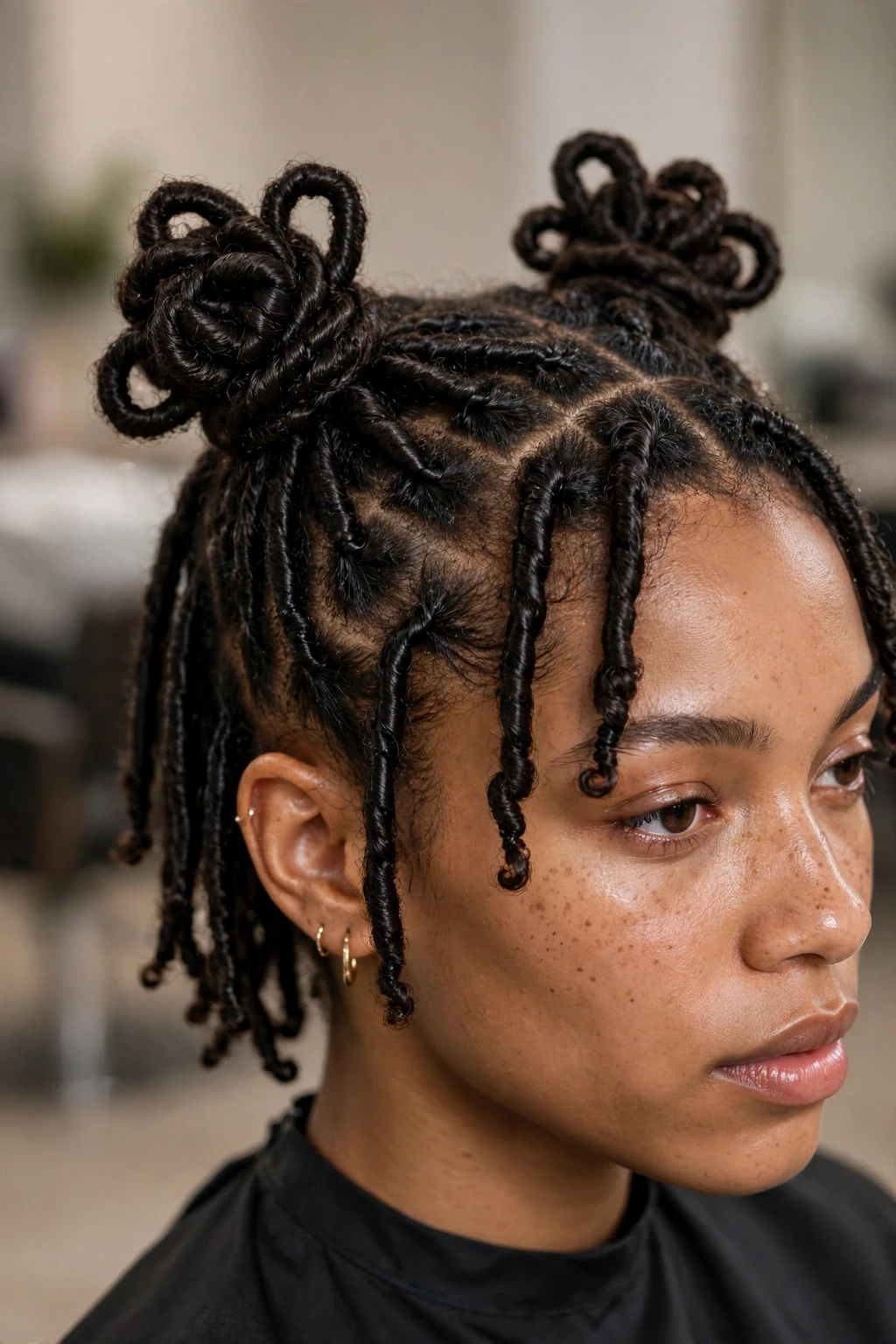 15. Knotted Space Buns on Short Locs