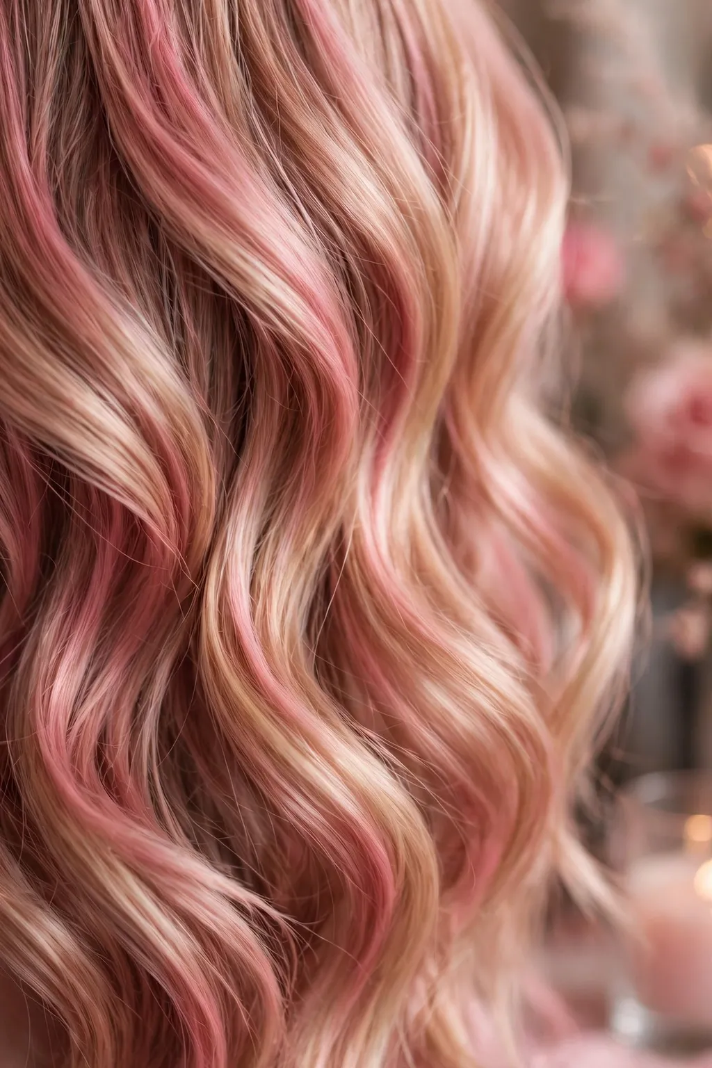 1. Rose Gold Waves on Medium Hair
